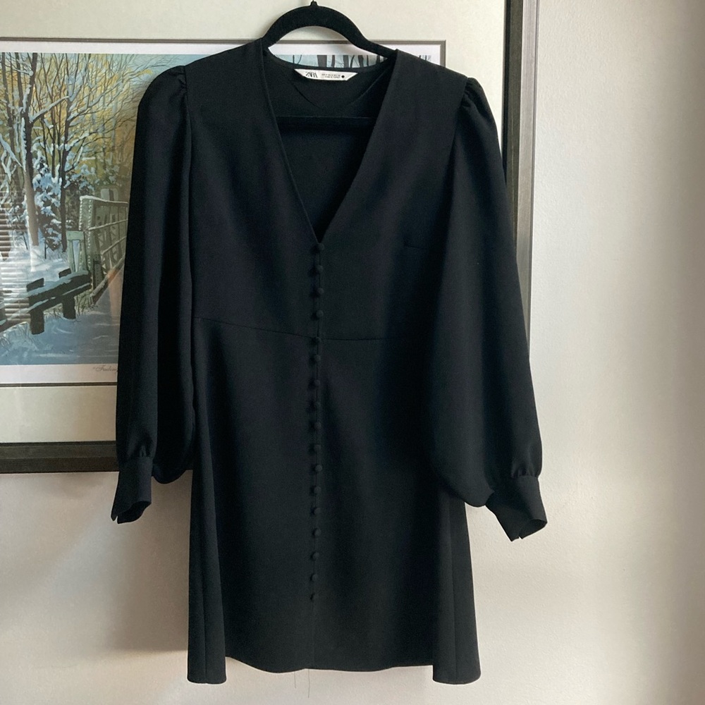 Zara Plunge Neck Balloon Sleeve Dress